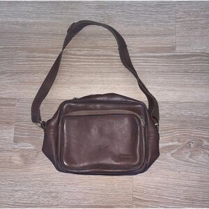 Perrin brown leather crossbody with pockets